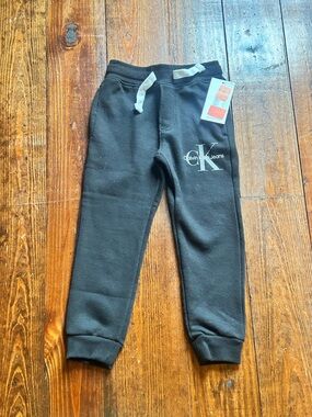 Calvin Klein Jeans Black Kids Jogger Sweatpants with White Drawstring
